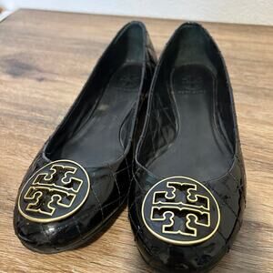 Tory Burch Black Quilted Patent Leather Ballet Flats SZ 8